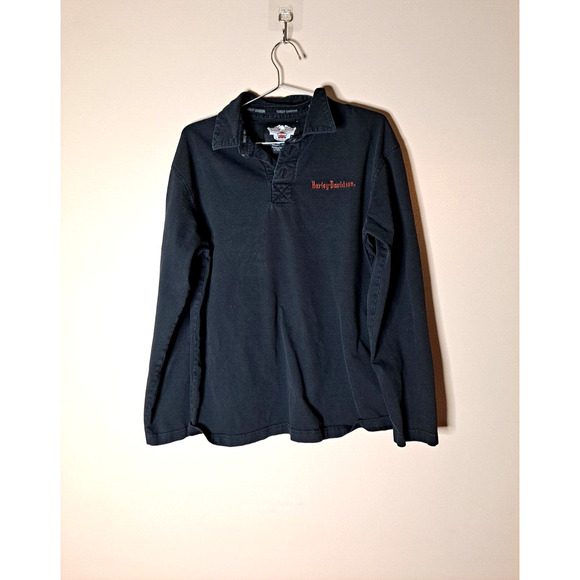 Harley-Davidson Mens Shirt M Long Sleeve Polo Pullover Embroidered Double Sided - Picture 3 of 7